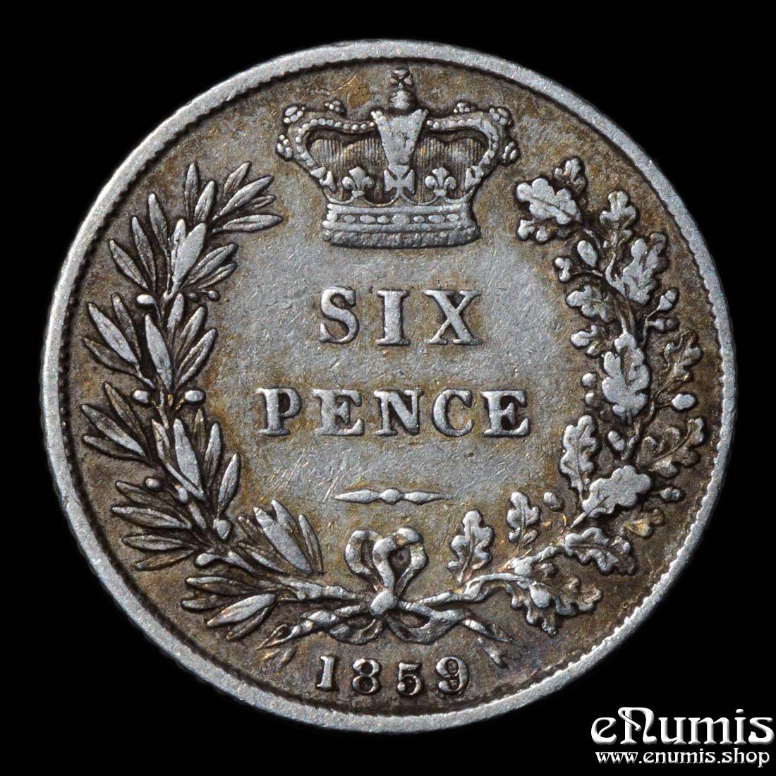 Great Britain, Victoria, Sixpence 1859, 9 over 8, VF+