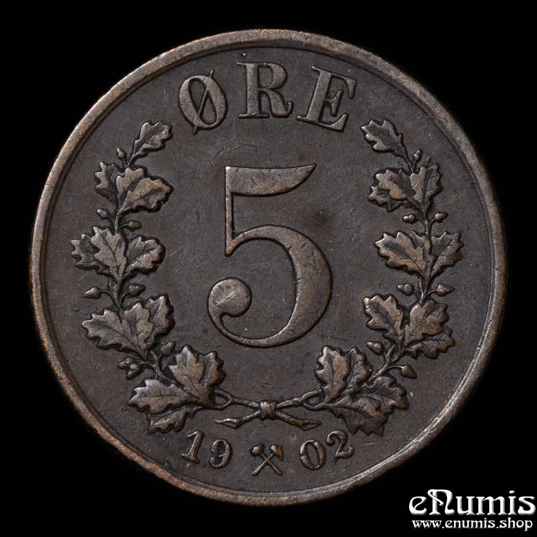 NORWAY, Oscar II, 5 Ore 1902, VF+