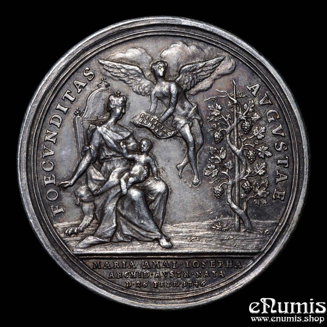 AUSTRIA, Maria Theresa, Silver Medal 1746, birth of Amalia, by Vestner, Rare!, aUNC AUSTRIA, Maria Theresa, Silver Medal 1746, birth of Amalia, by Vestner, Rare!, aUNC