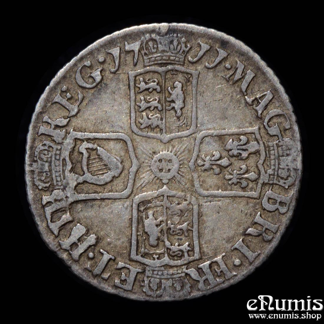 Great Britain, Anne, 6 Pence 1711, Large lis variety, VF+