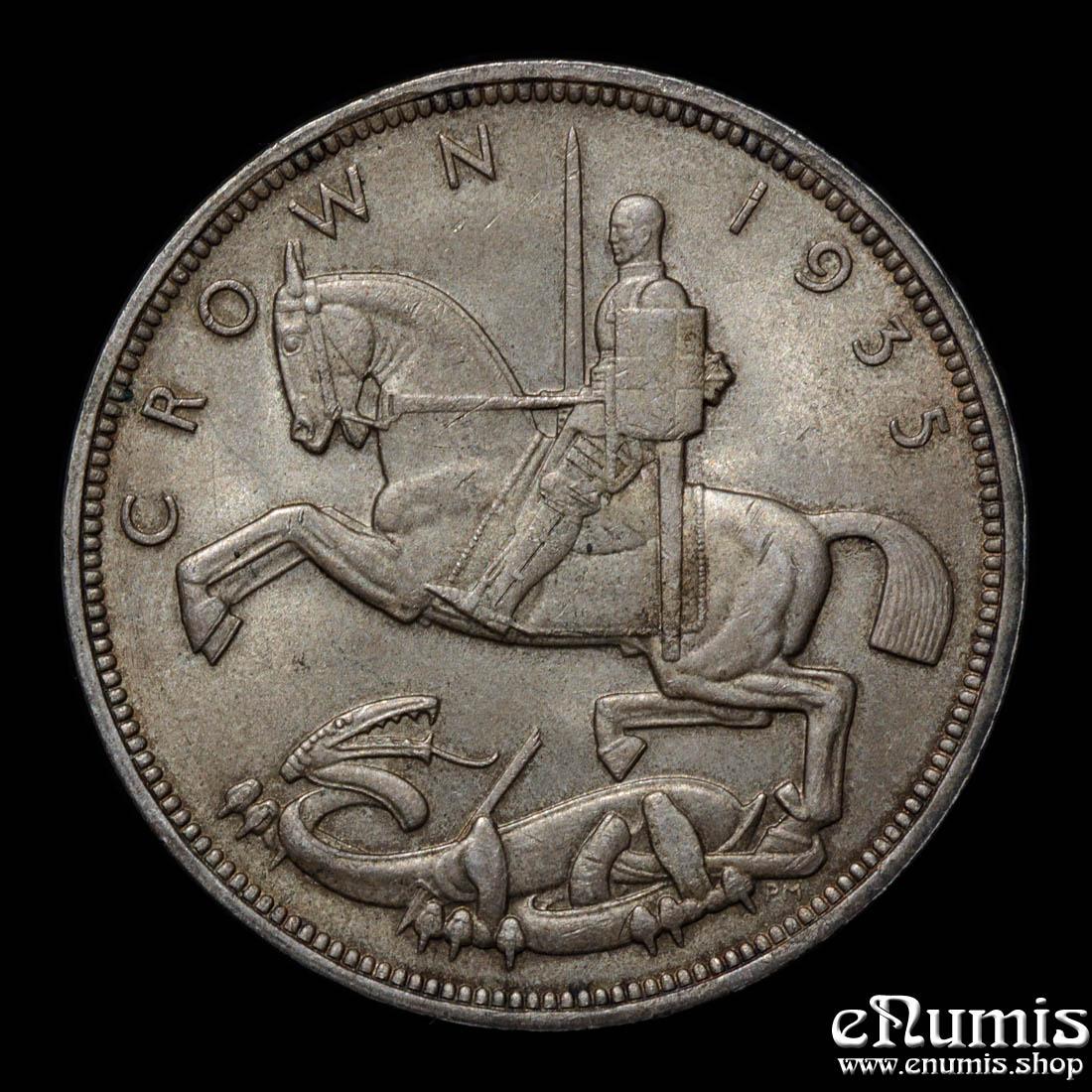 Great Britain, George V, Crown 1935, Art Deco, toned, UNC