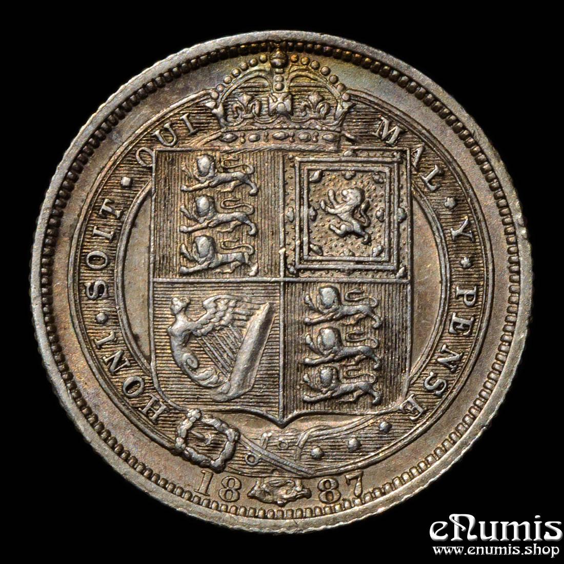 Great Britain, Victoria, Sixpence 1887, R over I in Victoria, Rare!, XF-UNC