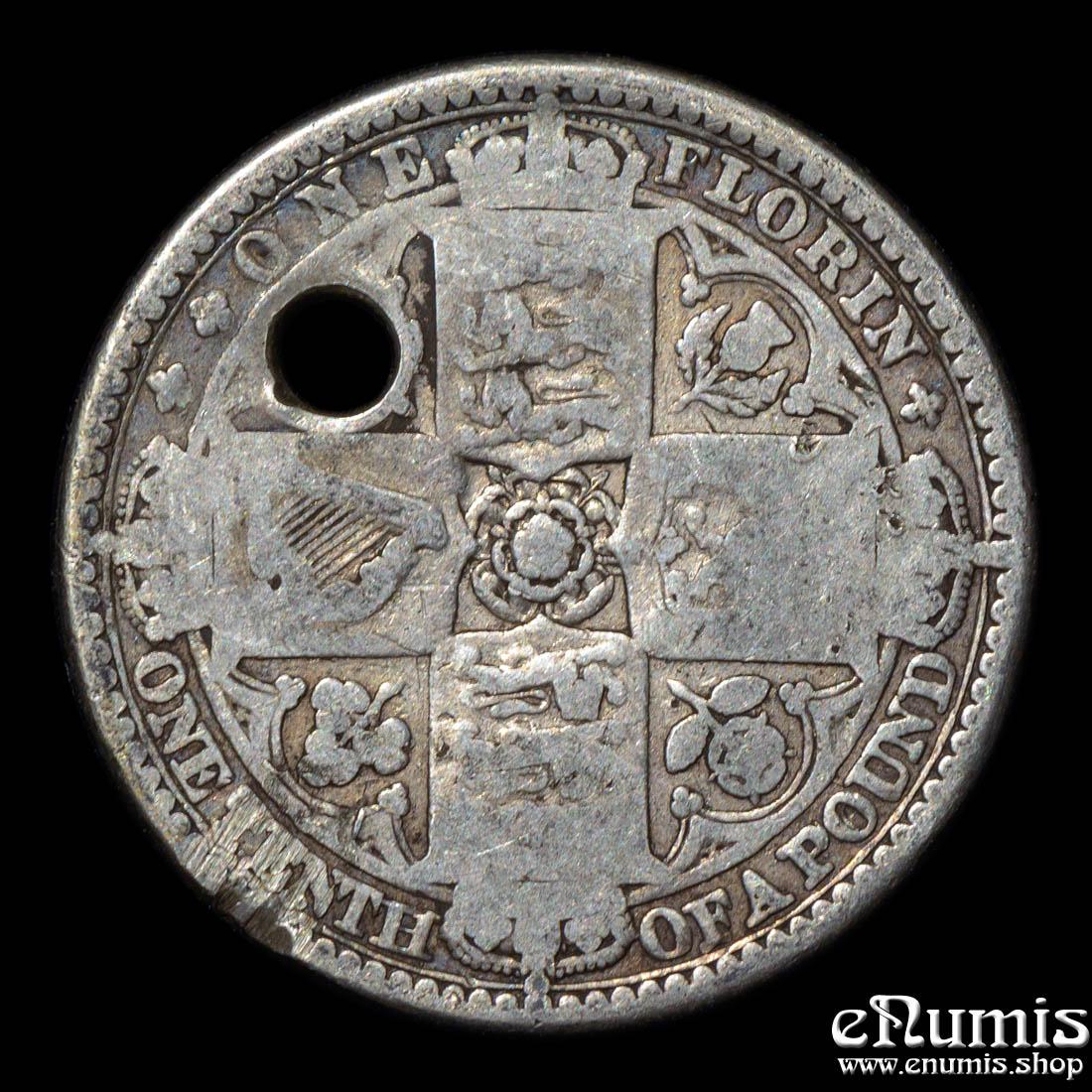 Great Britain, Victoria, Godless Florin 1849, holed, Fine