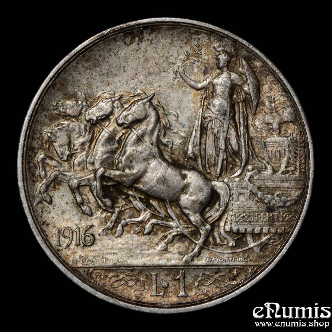 ITALY, Vittorio Emanuele III, 1 Lira 1916, better year, XF+