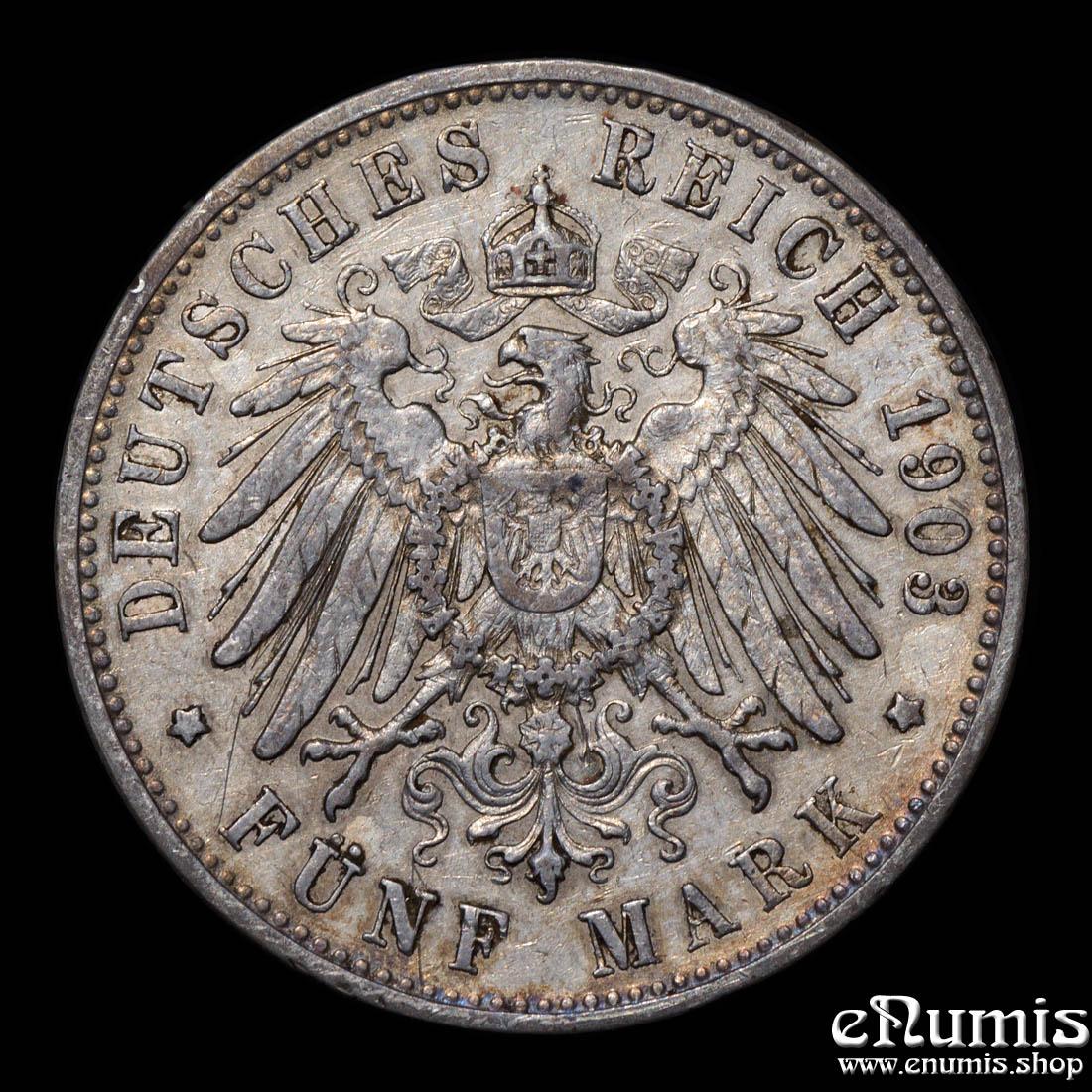 Germany, Wurttemberg, Wilhelm II, 5 Mark 1903, VF+