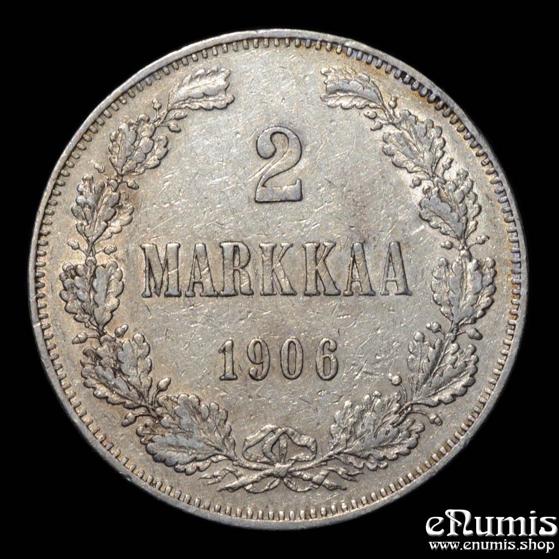 Russia, Finland, Nicholas II, 2 Markkaa 1906, XF+