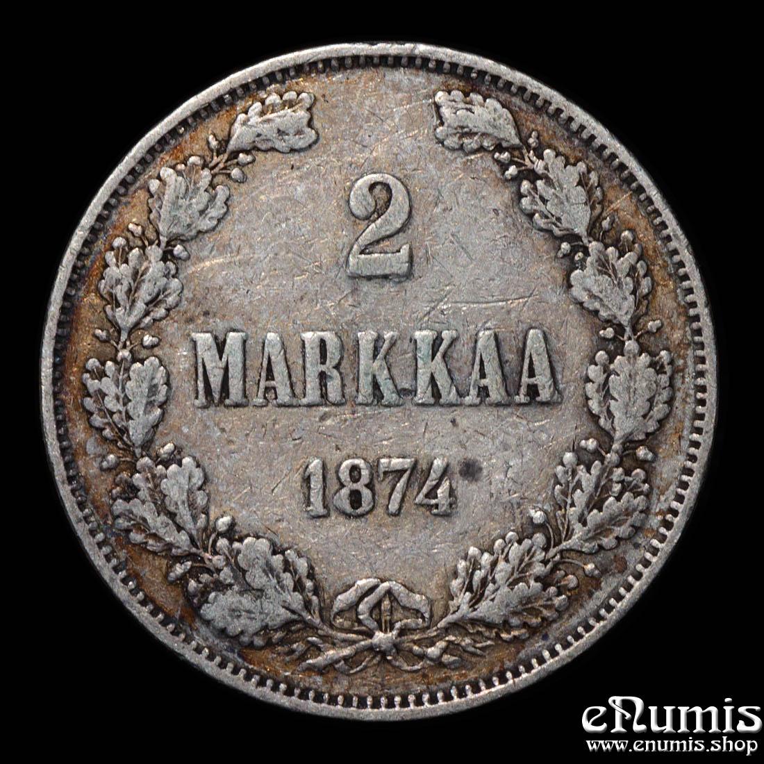 Russia, Finland, Alexander II, 2 Markkaa 1874, VF