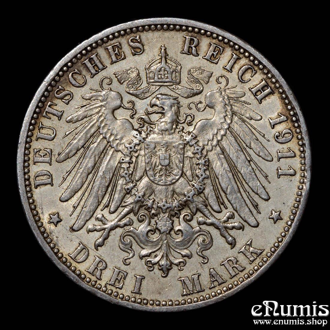 Germany, Hamburg, 3 Mark 1911, XF-UNC