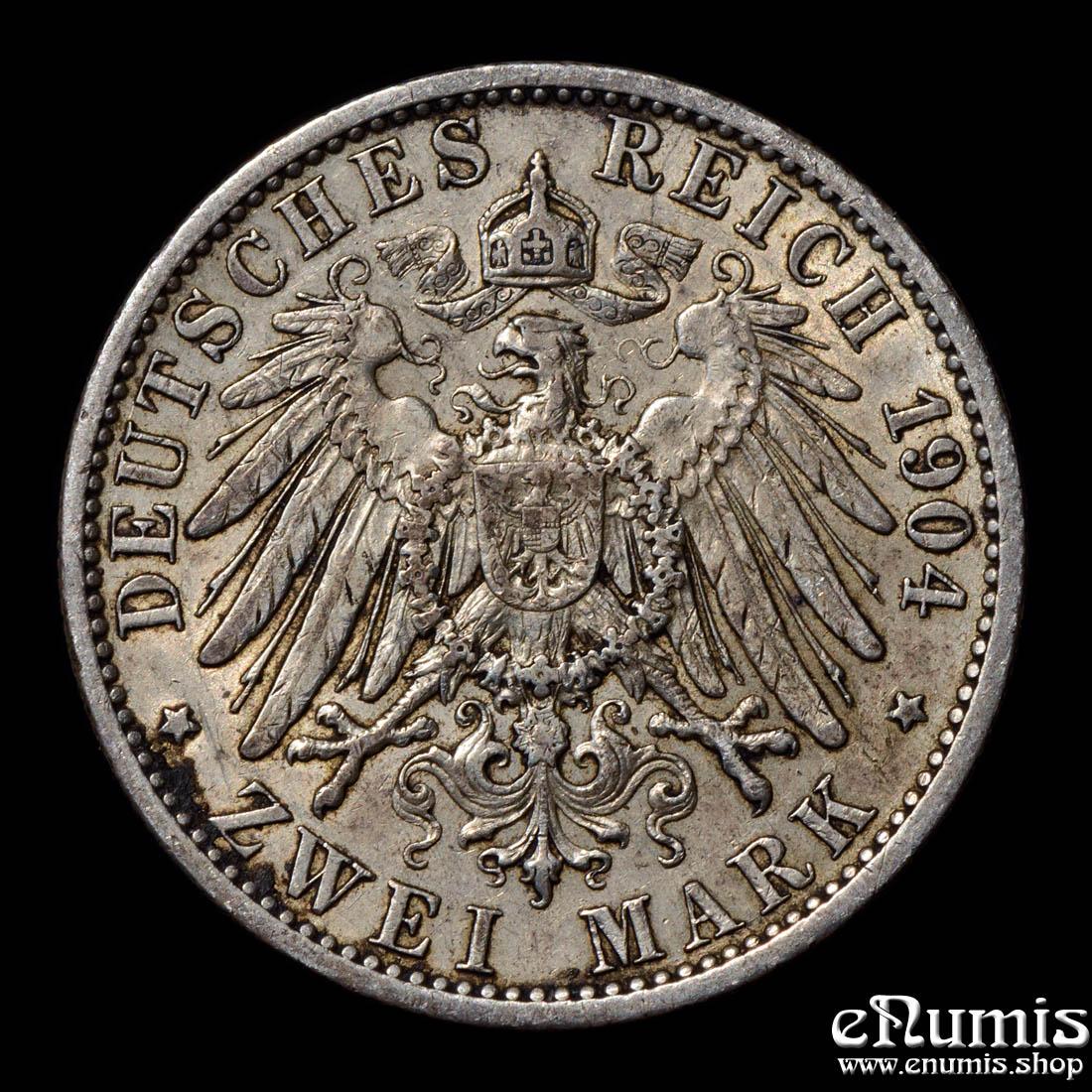 Germany, Prussia, Wilhelm II, 2 Mark 1904, aXF