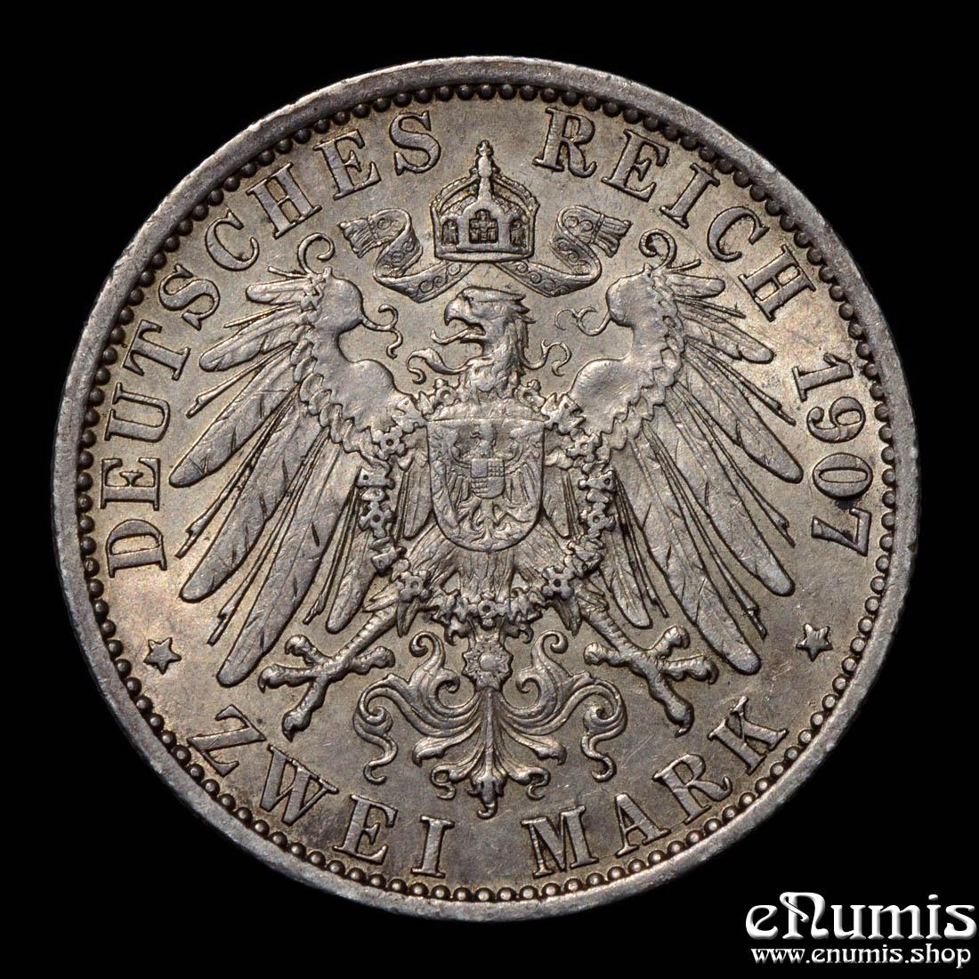 Germany, Prussia, Wilhelm II, 2 Mark 1907, aUNC/UNC