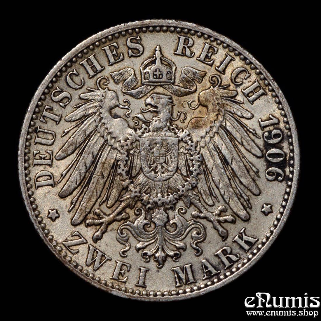 Germany, Wurttemberg, Wilhelm II, 2 Mark 1906, VF-XF Germany, Wurttemberg, Wilhelm II, 2 Mark 1906, VF-XF