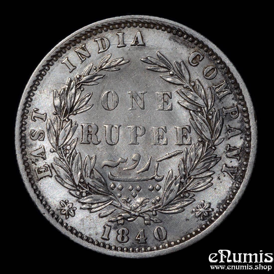 INDIA, Victoria, Rupee 1840, divided legend, 28 berries, XF