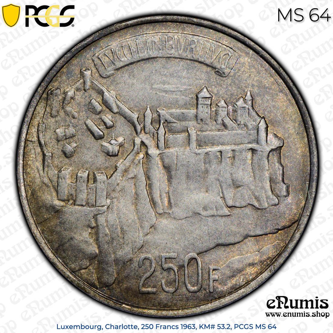 Luxembourg, Charlotte, 250 Francs 1963, KM# 53.2, PCGS MS 64