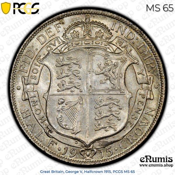 Great Britain, George V, Halfcrown 1915, PCGS MS 65 • • • 👍