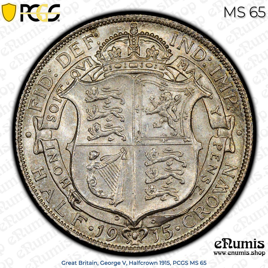 Great Britain, George V, Halfcrown 1915, PCGS MS 65