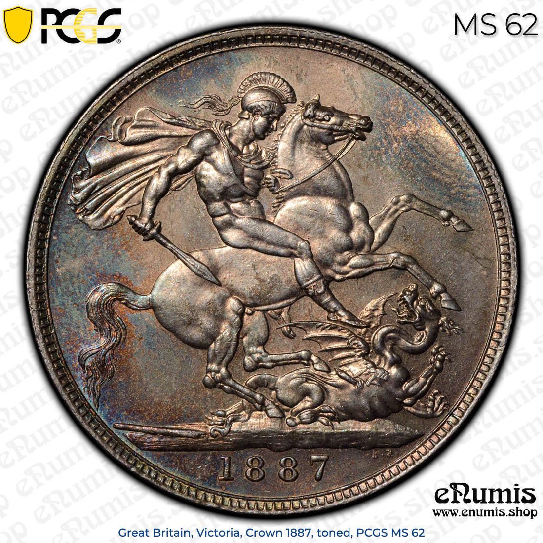 Great Britain, Victoria, Crown 1887, toned, PCGS MS 62 Great Britain, Victoria, Crown 1887, toned, PCGS MS 62