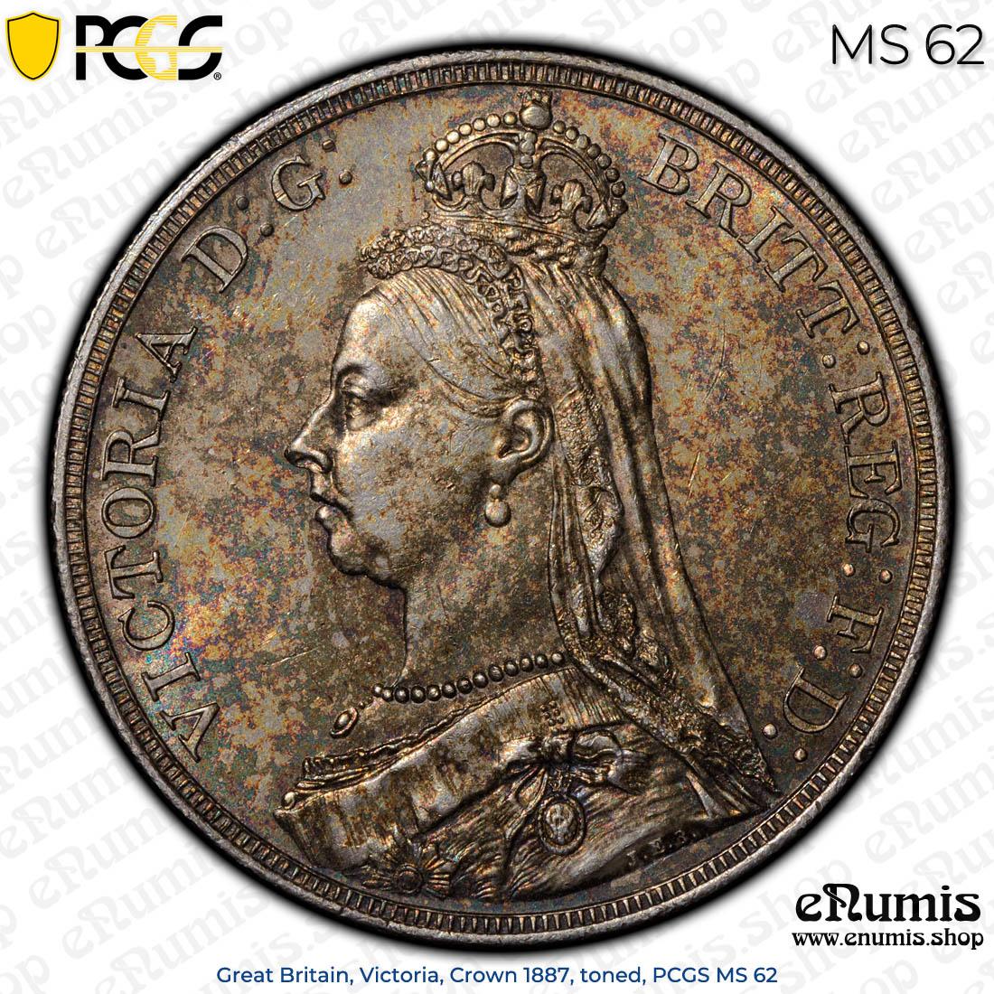 Great Britain, Victoria, Crown 1887, toned, PCGS MS 62 Great Britain, Victoria, Crown 1887, toned, PCGS MS 62