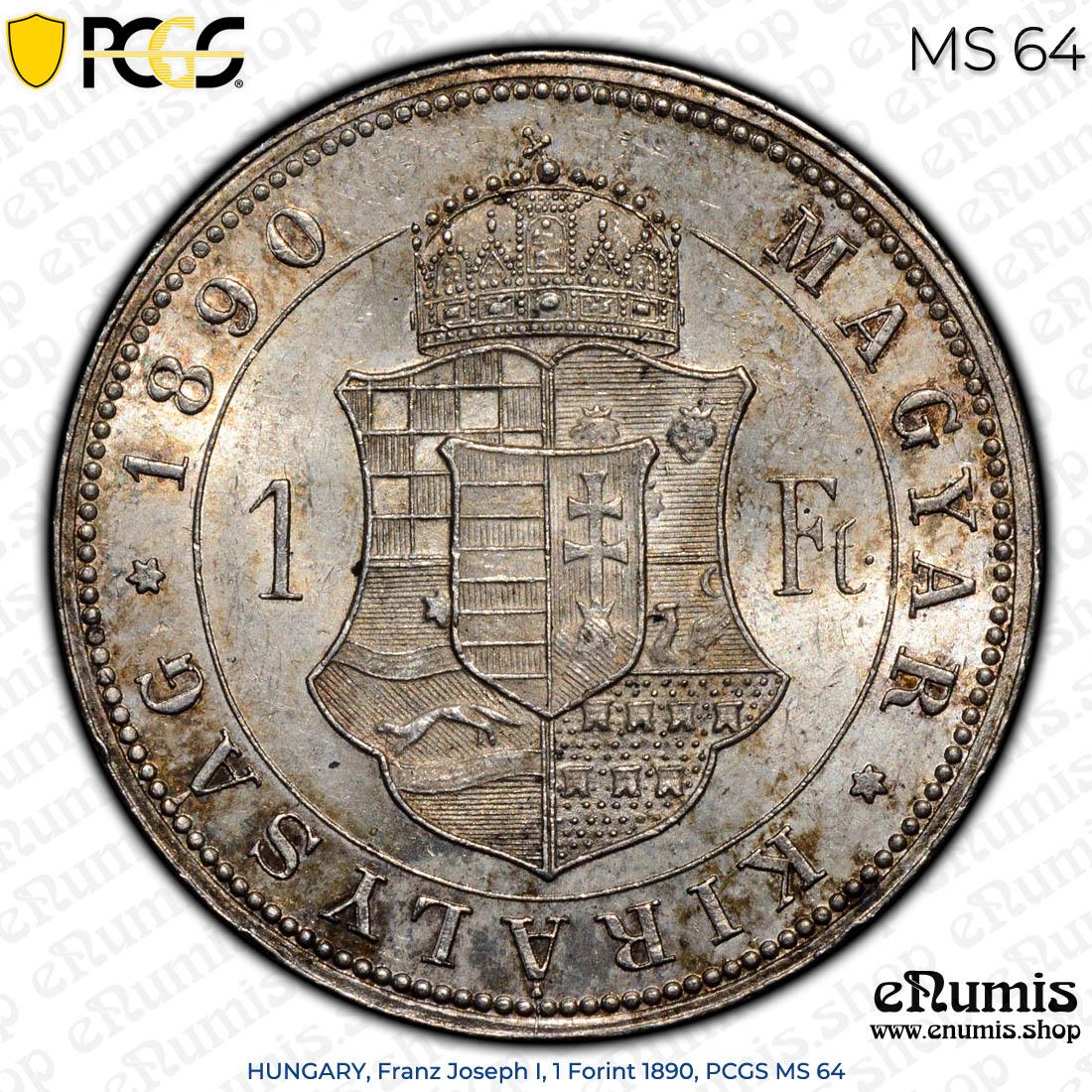 HUNGARY, Franz Joseph I, 1 Forint 1890, PCGS MS 64