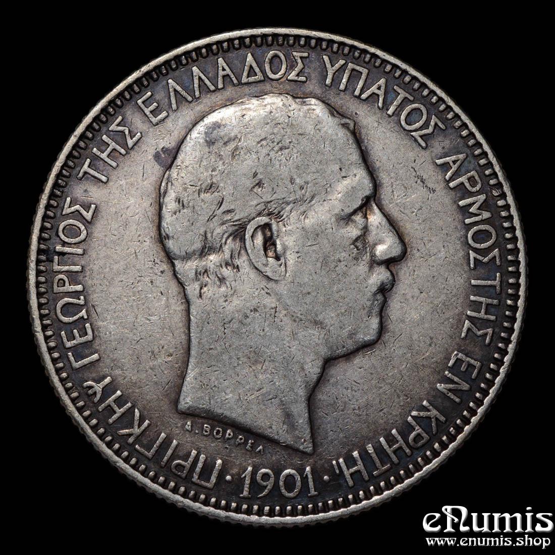 CRETE, Prince George, 5 Drachmai 1901, VF