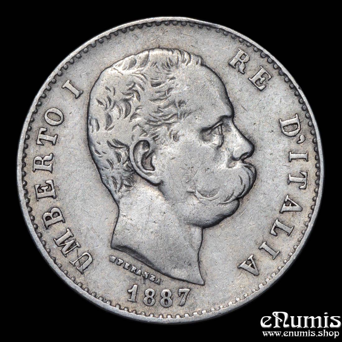 ITALY, Umberto I, 1 Lira 1887 M, VF/VF+