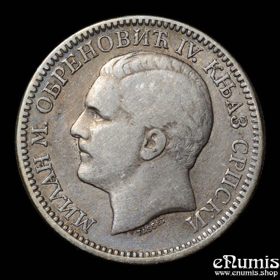SERBIA, Milan IV, 2 Dinara 1879, VF+