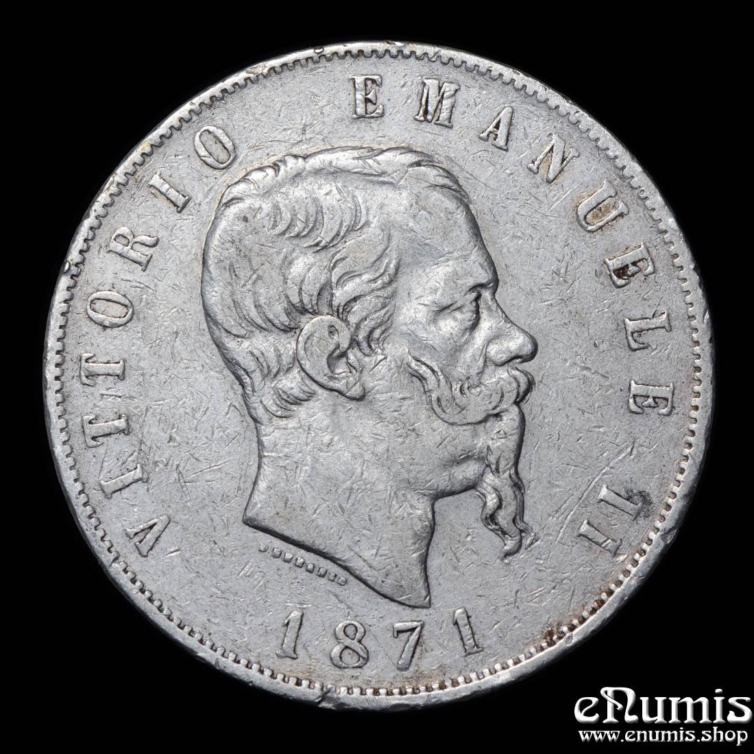 ITALY, Vittorio Emanuele II, 5 Lire 1871 M-BN, VF