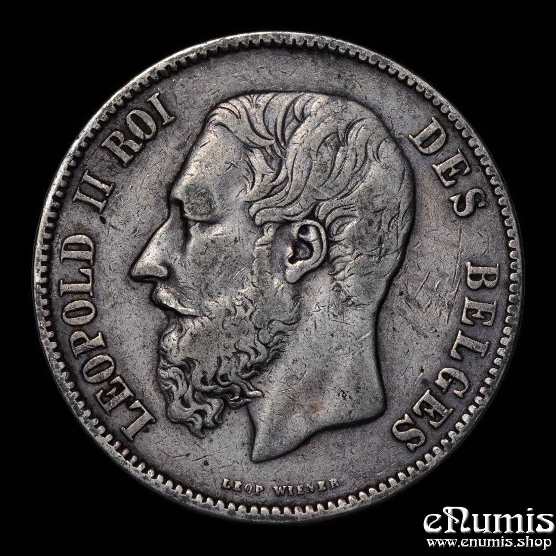 BELGIUM, Leopold II, 5 Francs 1868, VF