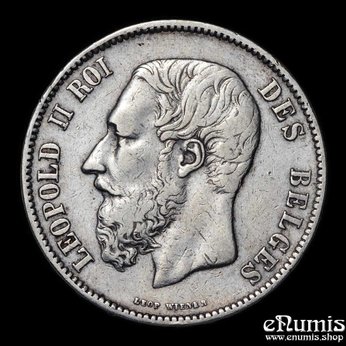 BELGIUM, Leopold II, 5 Francs 1873, VF BELGIUM, Leopold II, 5 Francs 1873, VF