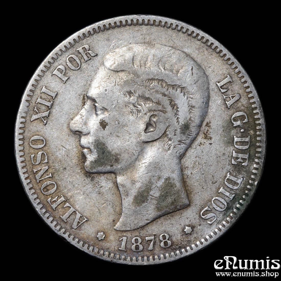 SPAIN, Alfonso XII, 5 Pesetas 1878 EMM/DEM, Rare!, VF/VF+