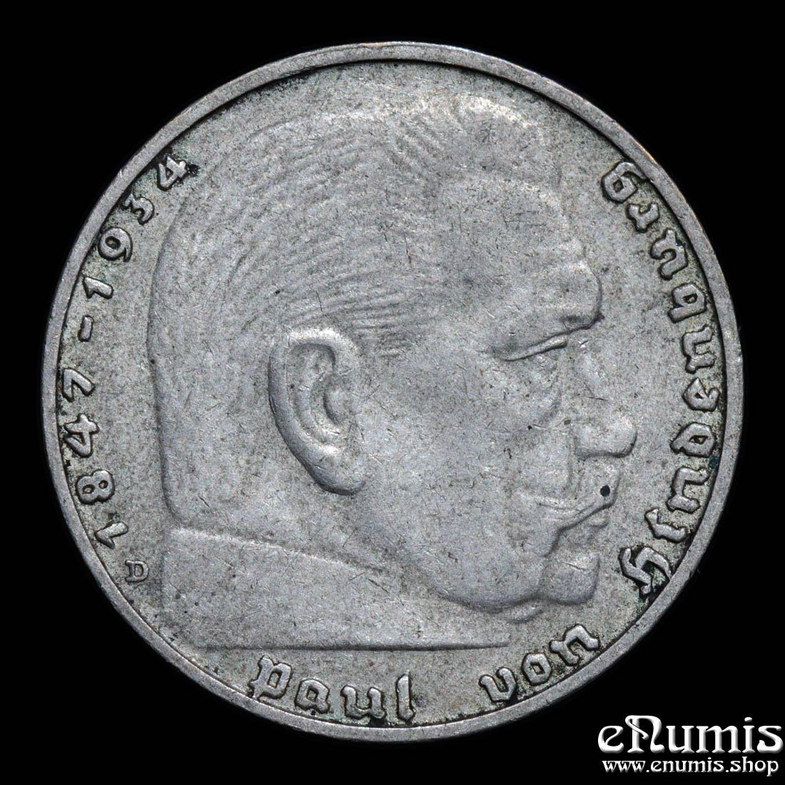 Germany, Third Reich, 2 Mark 1936 D, Munich, Swastika, rare year, XF+