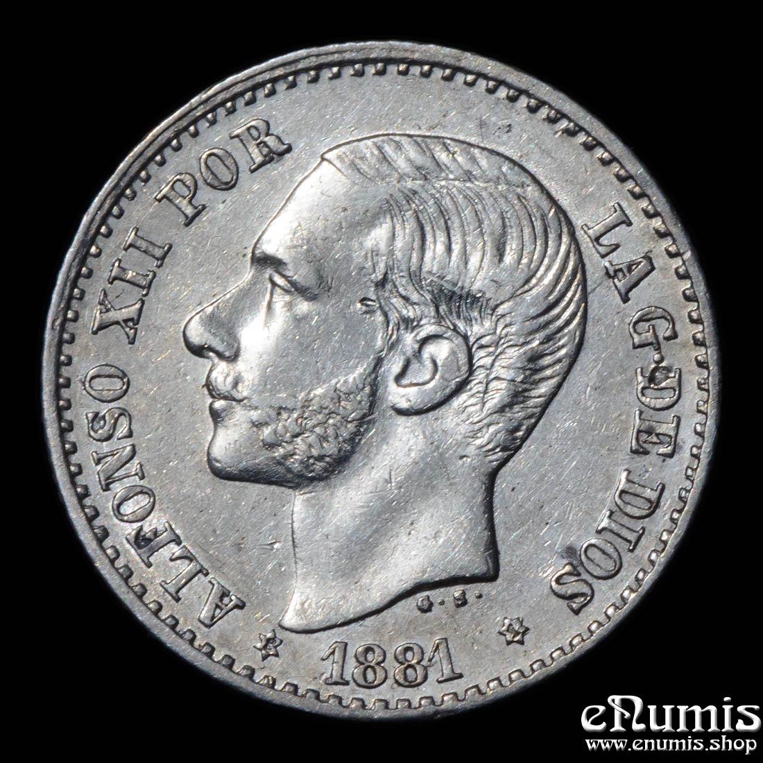SPAIN, Alfonso XII, 50 Centimos 1881 MS-M, aUNC