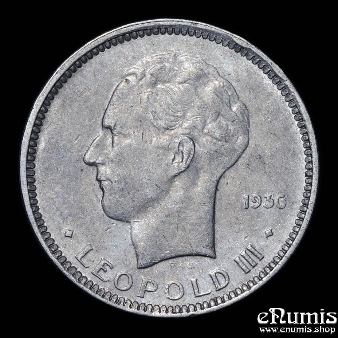 BELGIUM, Leopold III, 5 Francs 1936, BELGIE, XF-UNC