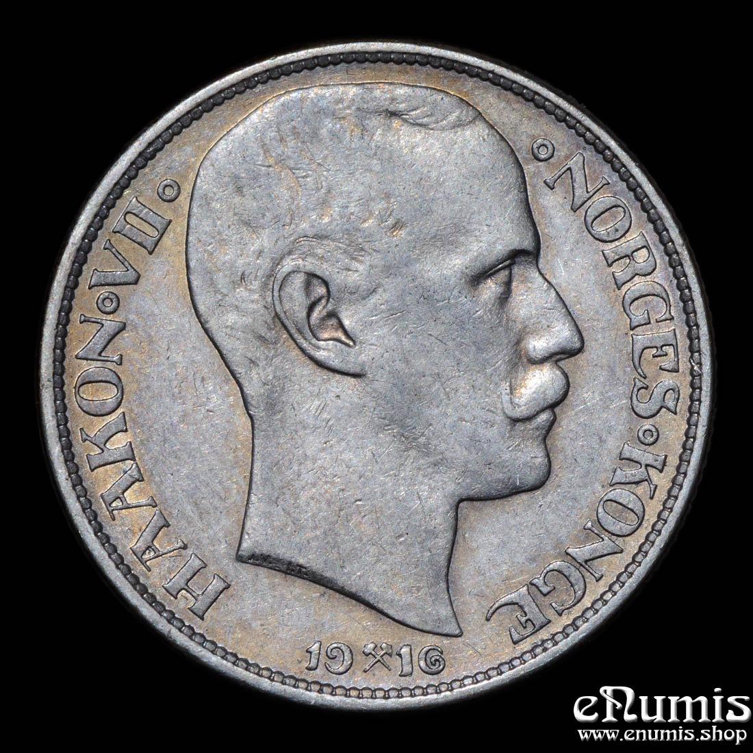 NORWAY, Haakon VII, 1 Krone 1916, Scarce, XF+
