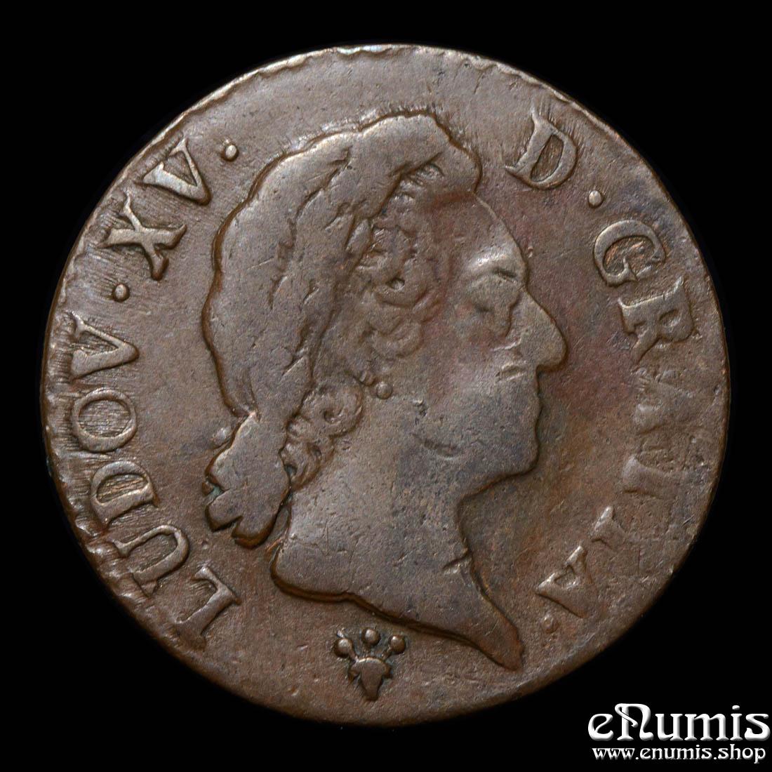 FRANCE, Louis XV, 1/2 Sol 1770 S, Reims, VF+