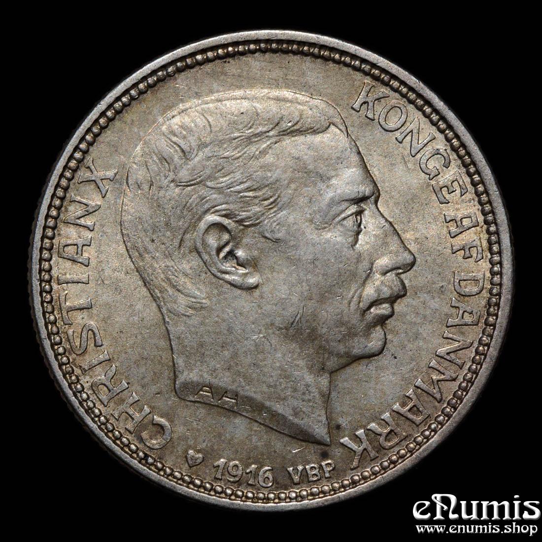 DENMARK, Christian X, 2 Kroner 1916 VBP AH, UNC