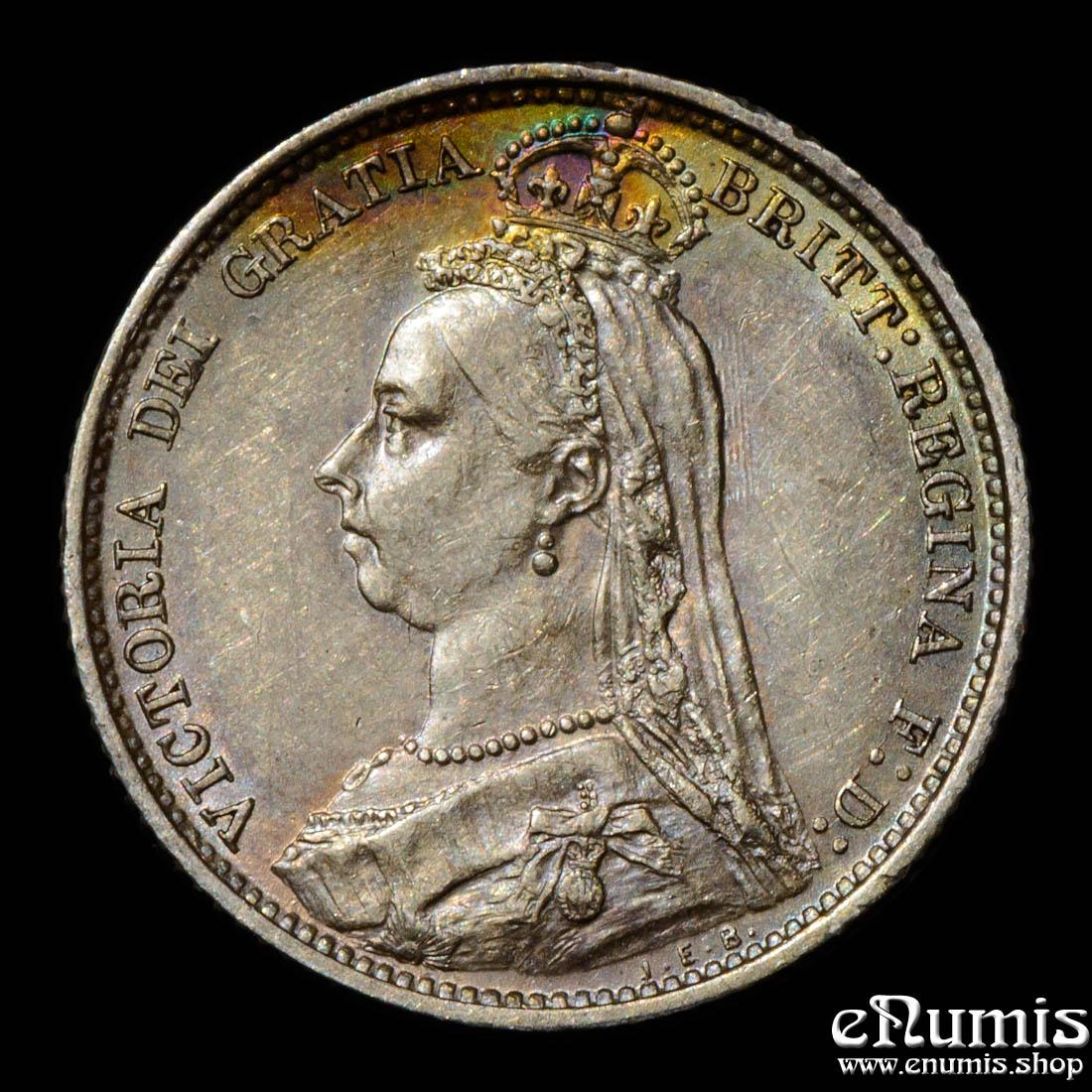 Great Britain, Victoria, Sixpence 1887, R over I in Victoria, Rare!, XF-UNC