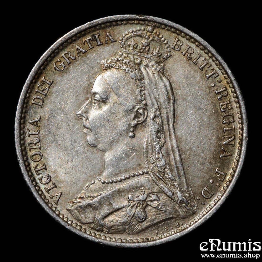 Great Britain, Victoria, Sixpence 1887, wreath type, aUNC Great Britain, Victoria, Sixpence 1887, wreath type, aUNC