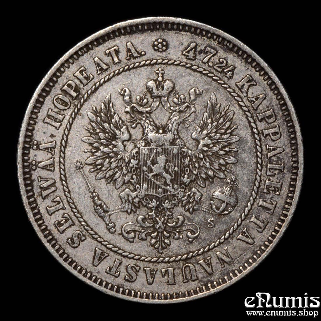Russia, Finland, Alexander II, 2 Markkaa 1874, VF-XF Russia, Finland, Alexander II, 2 Markkaa 1874, VF-XF