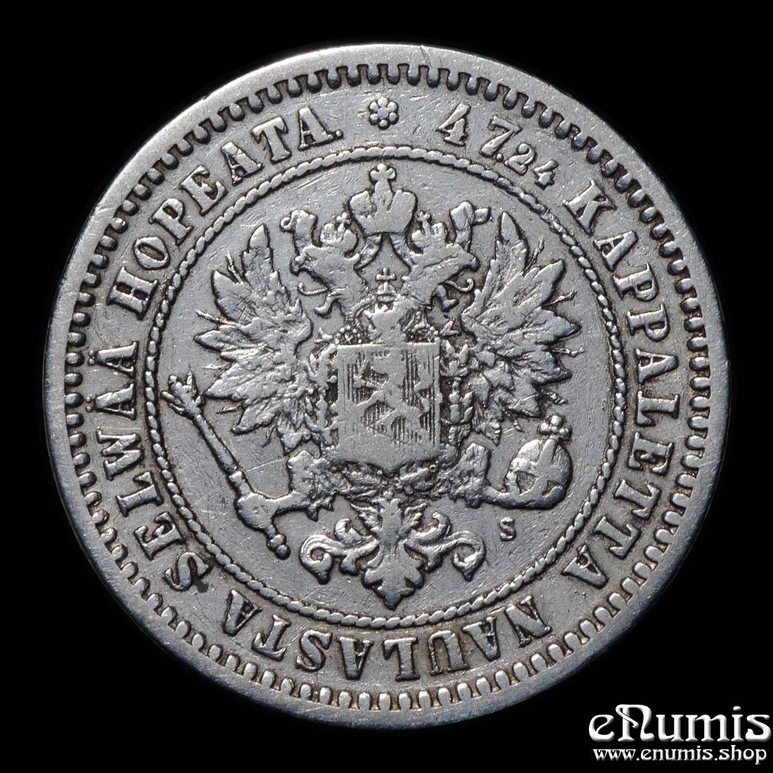 Russia, Finland, Alexander II, 2 Markkaa 1870, VF