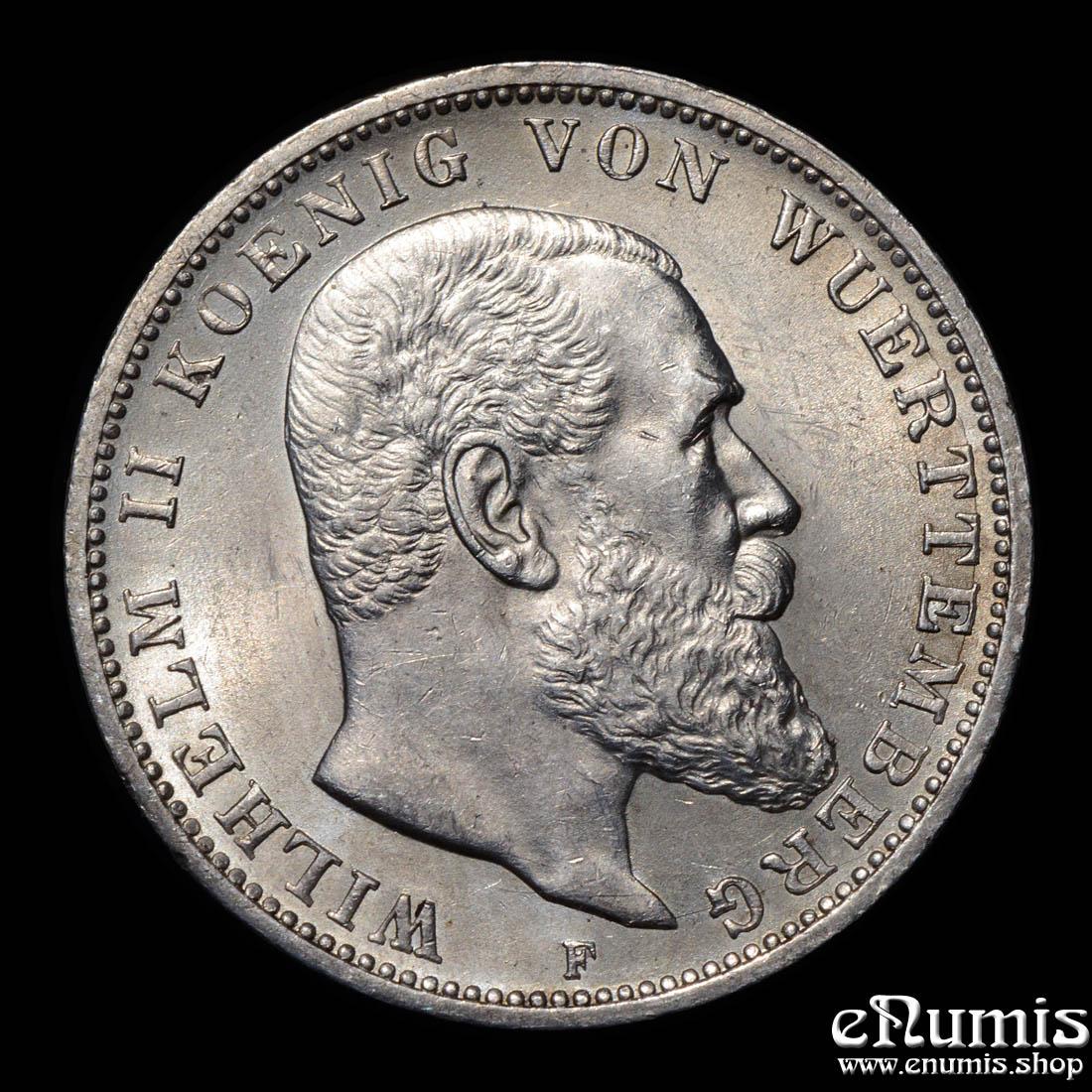 Germany, Wurttemberg, Wilhelm II, 3 Mark 1914, XF-UNC/aUNC