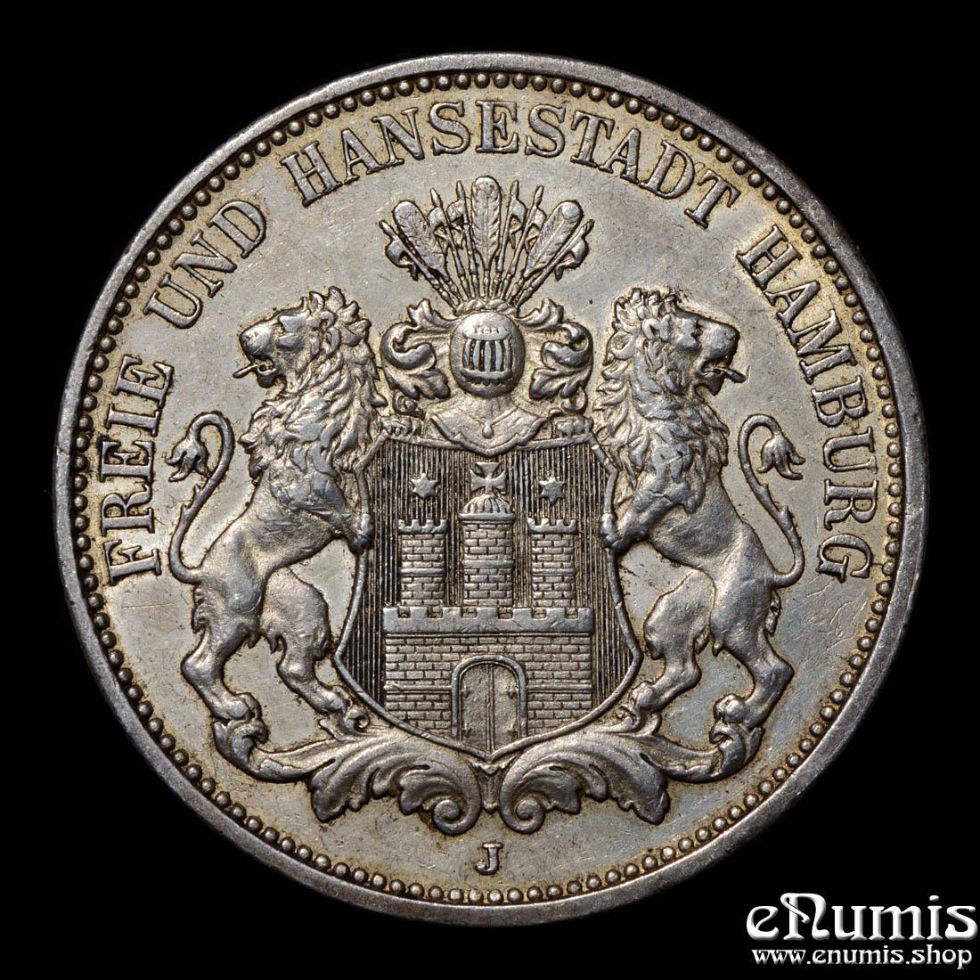 Germany, Hamburg, 3 Mark 1911, XF-UNC