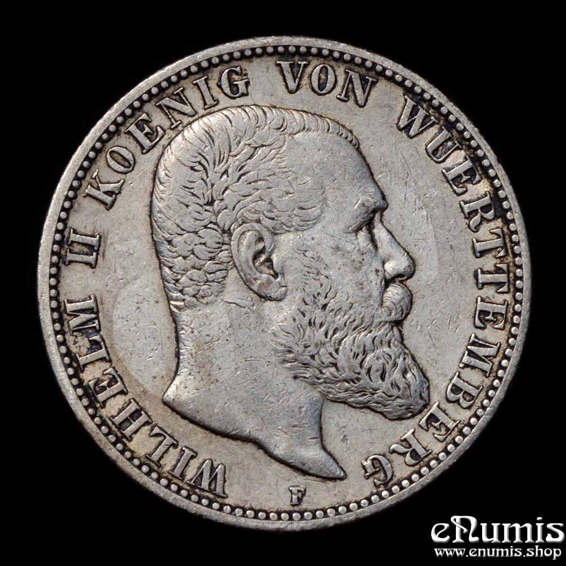 Germany, Wurttemberg, Wilhelm II, 2 Mark 1906, VF/VF+