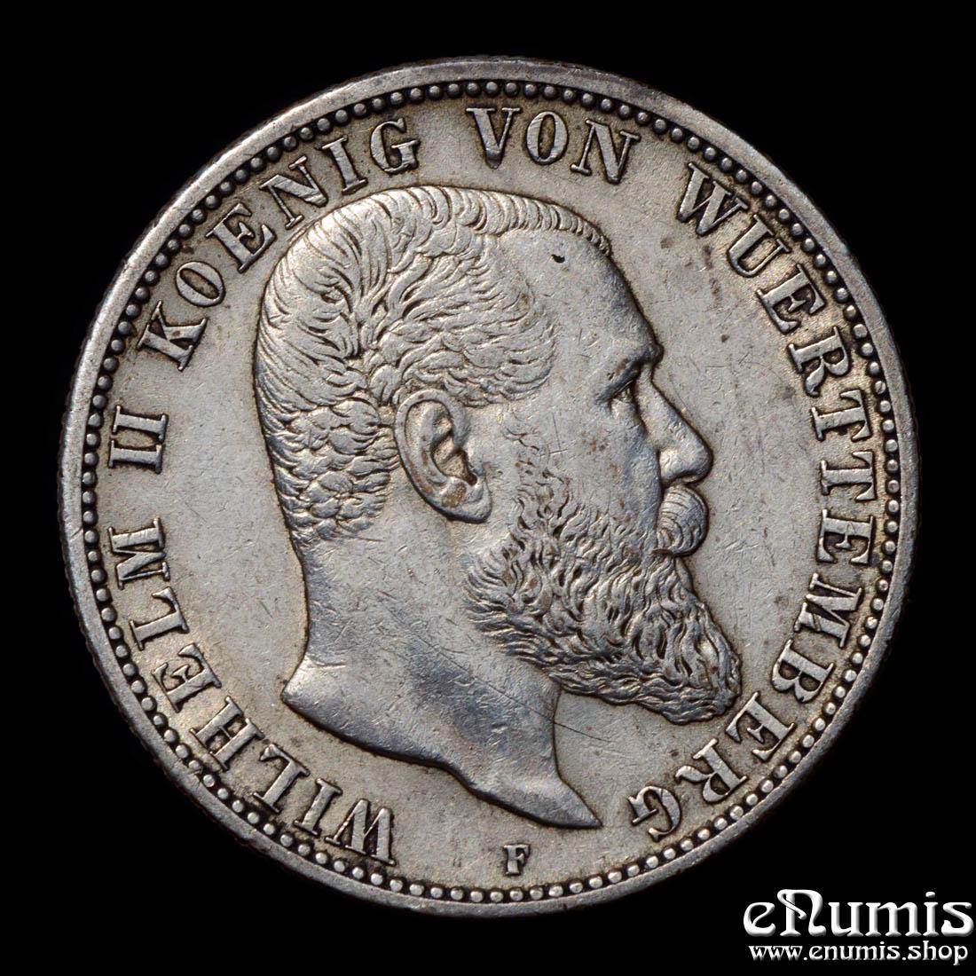 Germany, Wurttemberg, Wilhelm II, 2 Mark 1906, VF-XF Germany, Wurttemberg, Wilhelm II, 2 Mark 1906, VF-XF