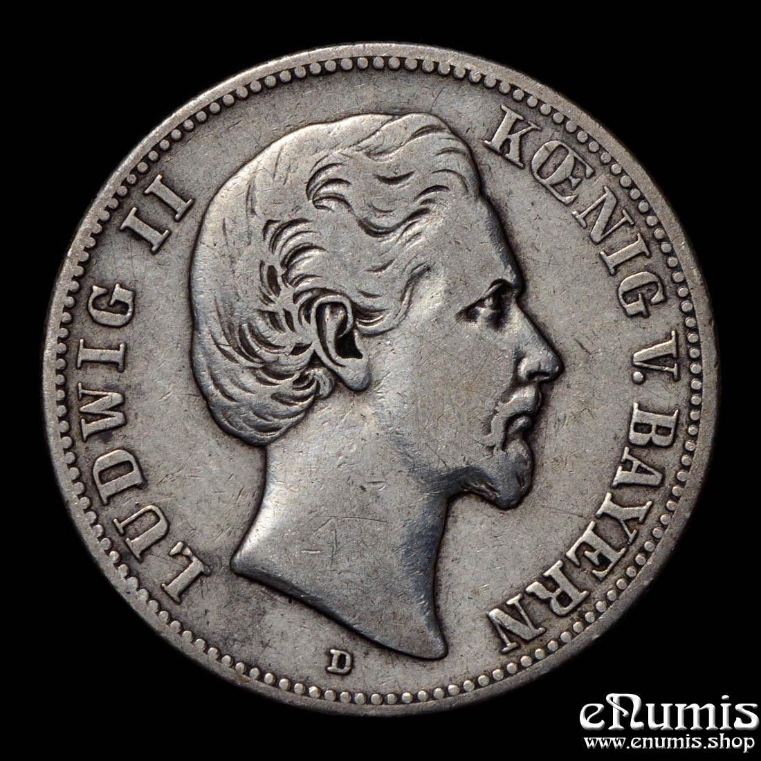 Germany, Bavaria, Ludwig II, 2 Mark 1876, VF