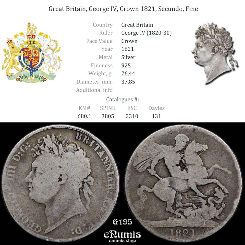 Great Britain, George IV, Crown 1821, Secundo, Fine