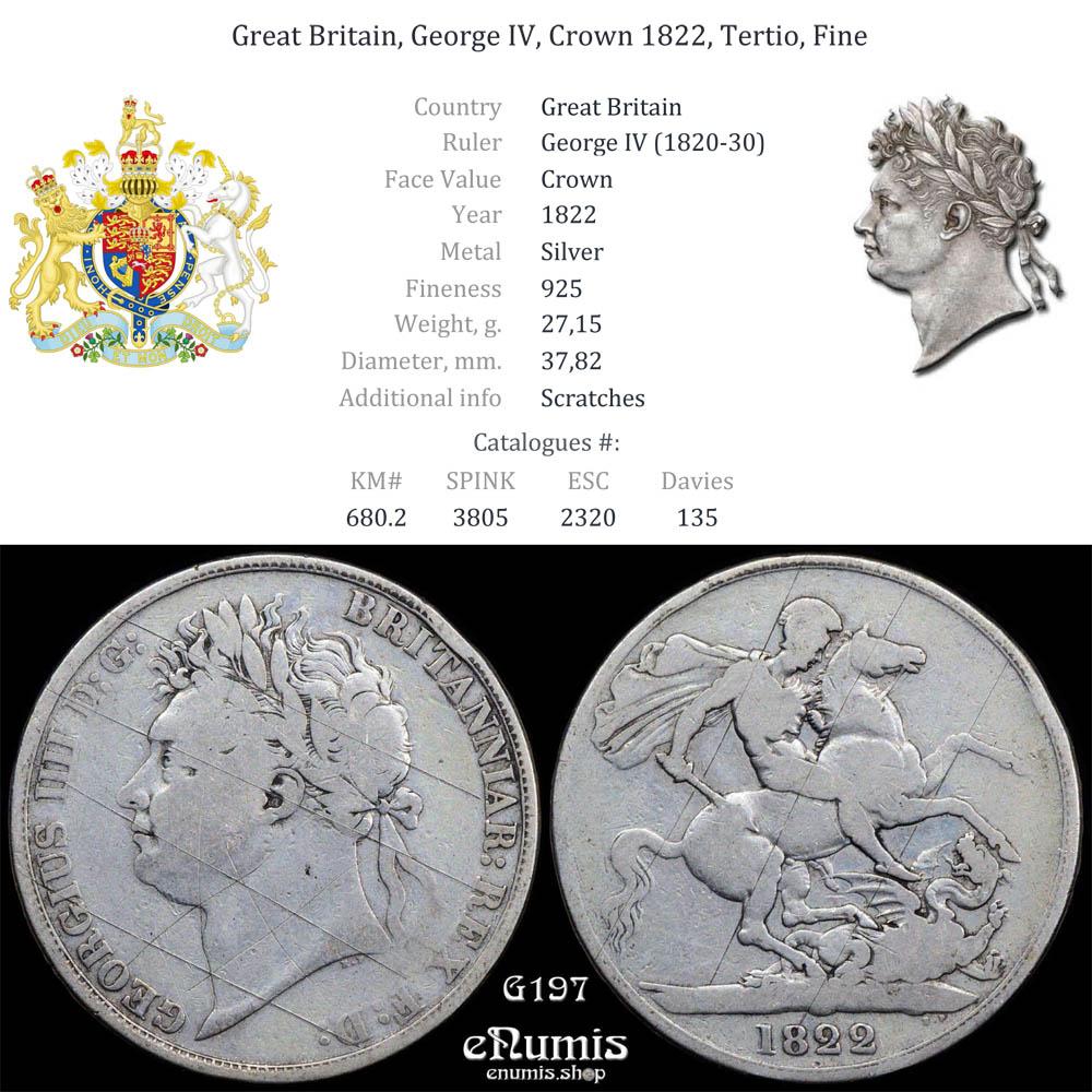 Great Britain, George IV, Crown 1822, Tertio, Fine Great Britain, George IV, Crown 1822, Tertio, Fine