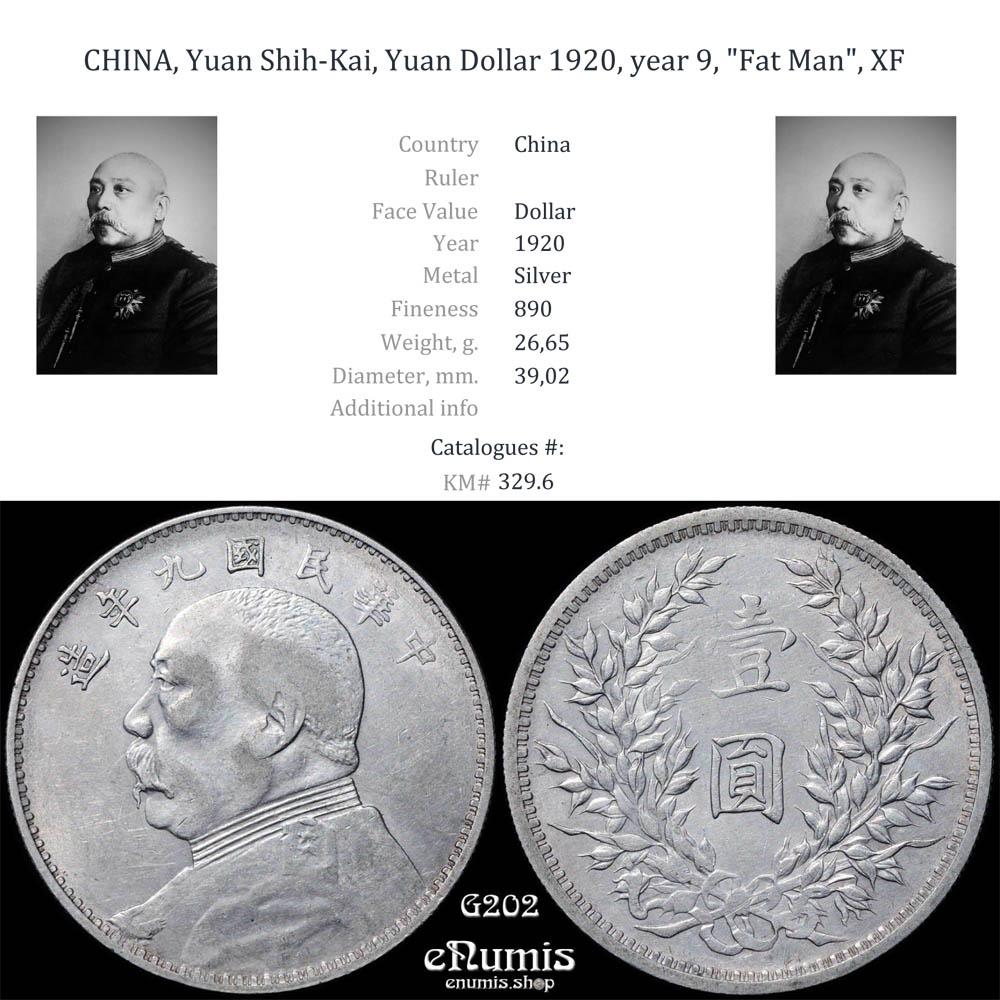 CHINA, Yuan Shih-Kai, Yuan Dollar 1920, year 9, "Fat Man", XF