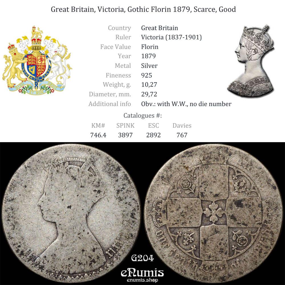 Great Britain, Victoria, Gothic Florin 1879, Scarce, Good