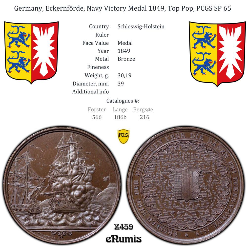 Germany, Eckernförde, Navy Victory Medal 1849, Top Pop, PCGS SP 65