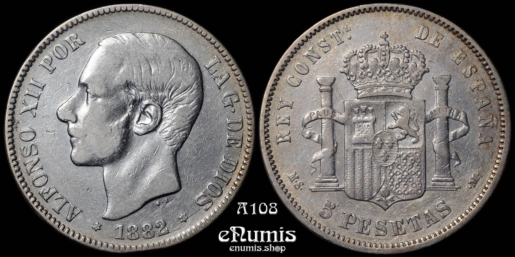 SPAIN, Alfonso XII, 5 Pesetas 1882/1 MS-M, VF+
